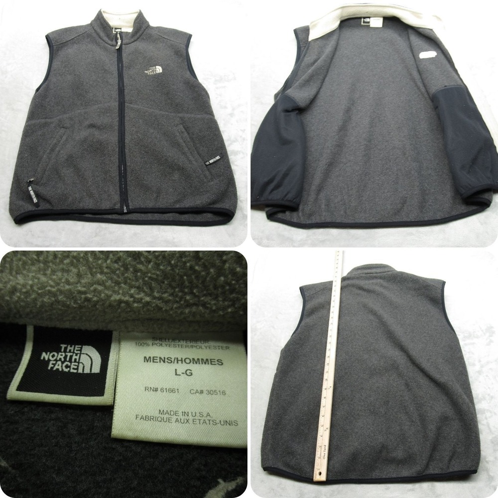 The North Face Vest Mens Large Gray Pockets‎ Soft Fleece Full Zip USA Made VTG